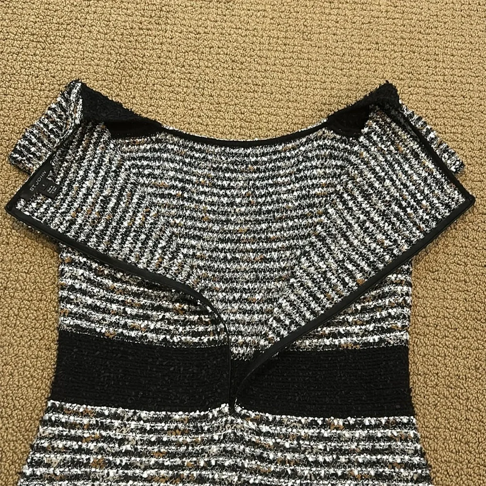 St. John Inlaid Eyelash Knit Cap Sleave A-Line Dress size 8 Black White Brown - Picture 11 of 17